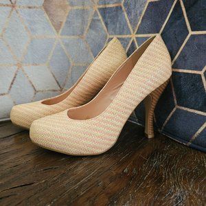 Madison Earnestina Pink and Ivory Woven Raffia Pumps size 6.5